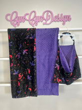 Load image into Gallery viewer, Wicked Halloween print on purple dimple dot 36x60 and trick or treat matching bag
