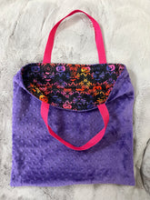 Load image into Gallery viewer, Purple dimple dot trick-or-treat Minky tote with Halloween cotton lining 17x17
