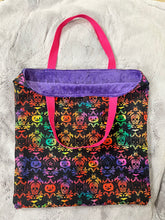 Load image into Gallery viewer, Purple dimple dot trick-or-treat Minky tote with Halloween cotton lining 17x17
