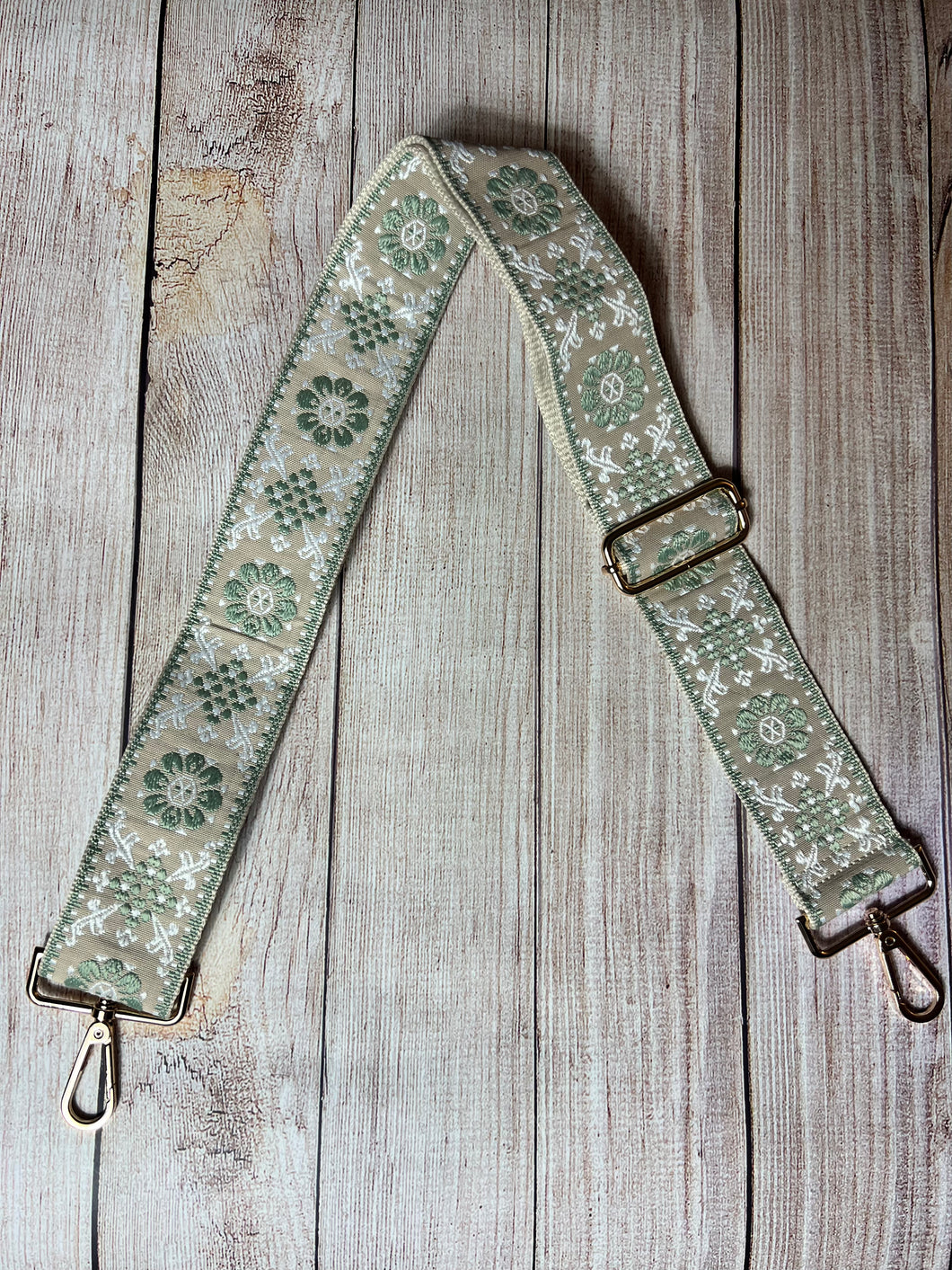 Guitar strap (wide)green and cream