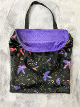 Load image into Gallery viewer, Wicked trick-or-treat Minky tote with purple dimple dot lining 17x17
