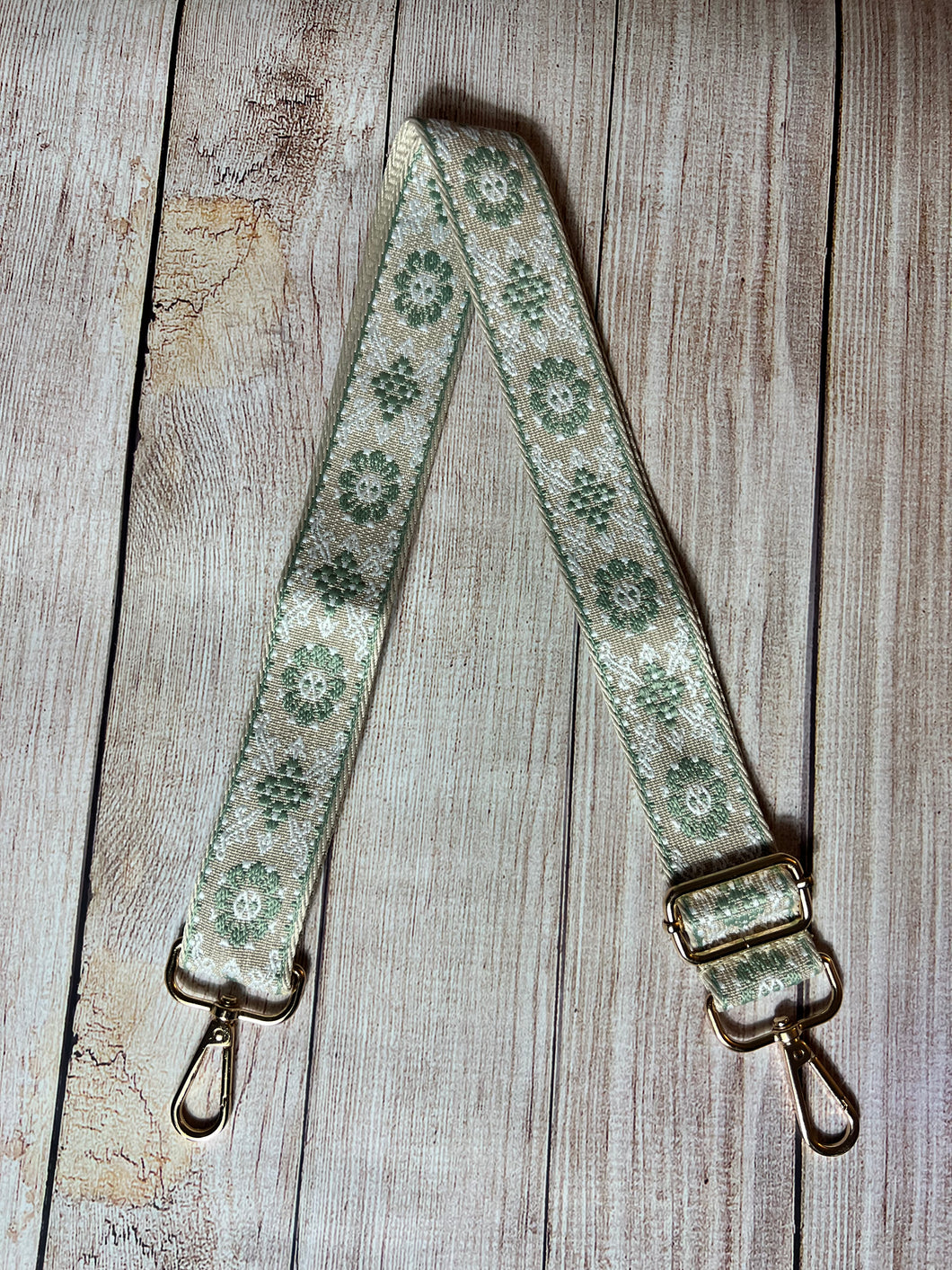 Guitar strap green and cream