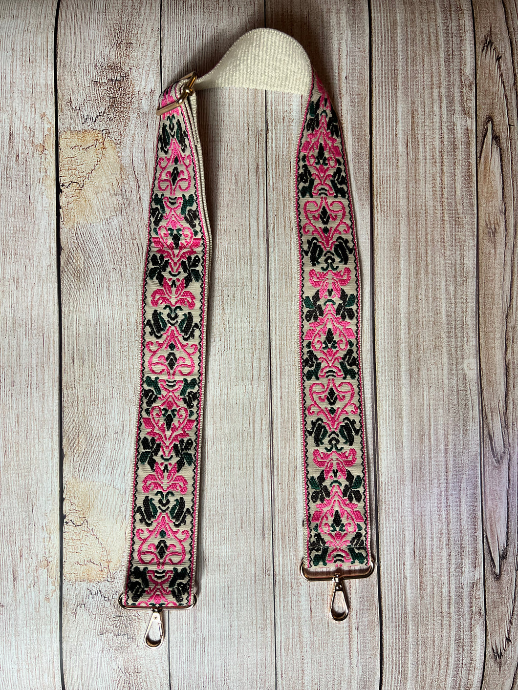 Guitar strap, pink and cream