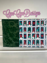 Load image into Gallery viewer, Christmas gnome stamps print on green embossed snowflakes 36x60

