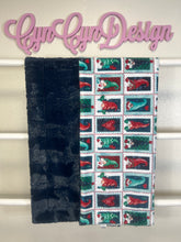 Load image into Gallery viewer, Christmas gnome stamps print on Navy dazzle hide 36x60
