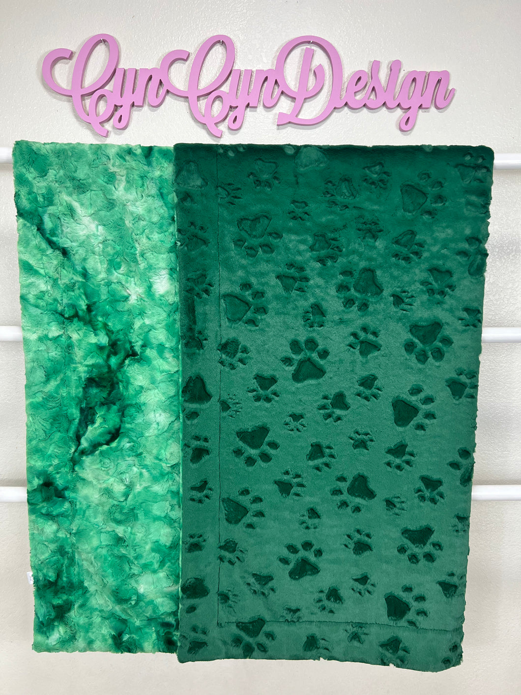 Green embossed paws on Kelly green galaxy 60x72