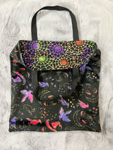 Load image into Gallery viewer, Wicked trick-or-treat Minky tote with spiderweb cotton lining 17x17
