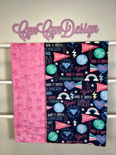 Load image into Gallery viewer, Girl power print on pink embossed stars (crease defect)
