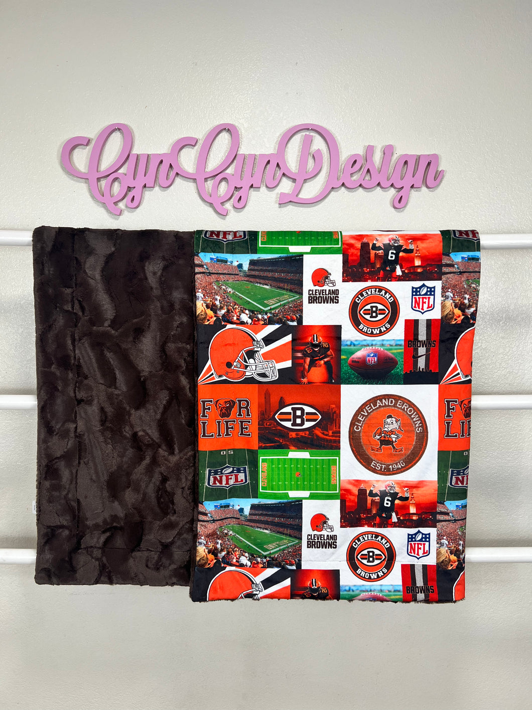 Cleveland Browns custom print on chocolate Hide throw size